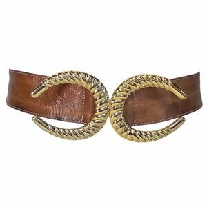 Vintage Collectif Brown Leather Belt Small 28 Gold Interlocking Crescent Buckle